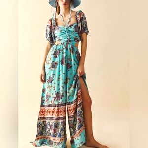 Free People Bali Citrus Skies One-Piece Printed Boho Cutouts Tropical Jumpsuit.